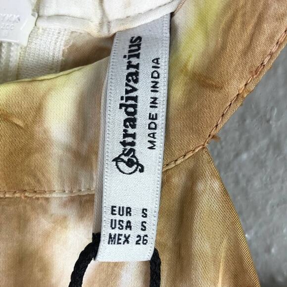 Asos Stradivarius Yellow Cream Brown Tie Dye Thigh Split High Neck Maxi Dress - Picture 2 of 7